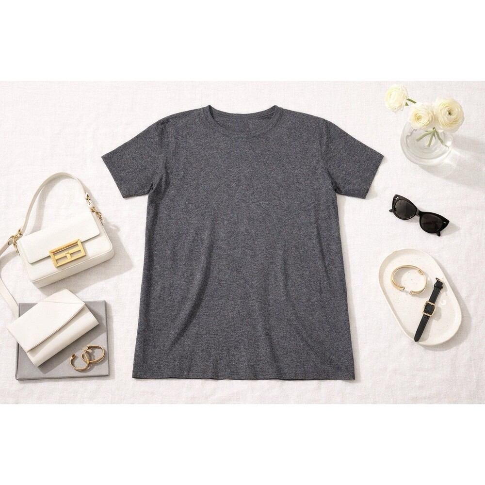 Eileen Fisher Organic Cotton Hemp Tunic Pockets Charcoal Gray Knit Top XL